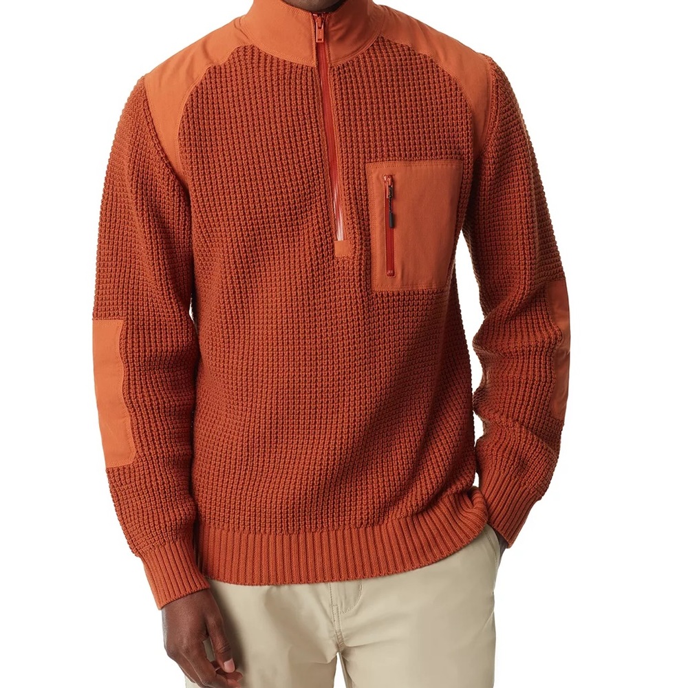 Men’Quarter-Zip Long Sleeve Pullover Patch Sweater 2XL